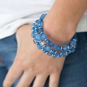 Wrap Bracelet With Bright Blue Assorted Acrylic & Glass Beads Fashion Jewelry